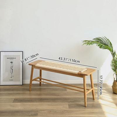 Zeitgenössische nordische Weberei Eiche Kirschholz Kordel rechteckige Bank mit 2-stufigem Design für den Eingangsbereich und das Wohnzimmer 