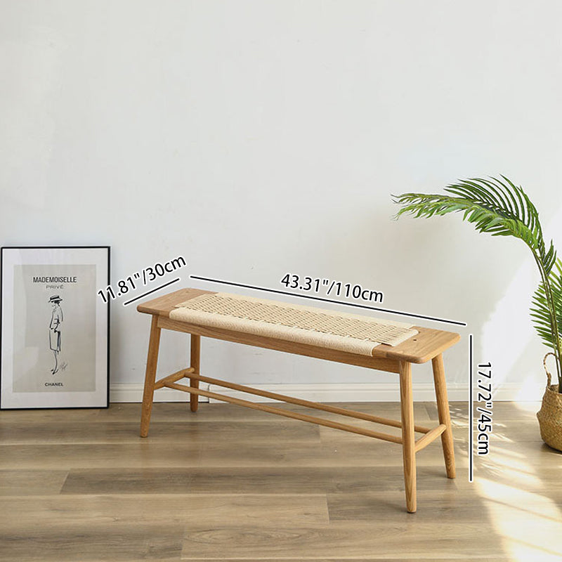 Zeitgenössische nordische Weberei Eiche Kirschholz Kordel rechteckige Bank mit 2-stufigem Design für den Eingangsbereich und das Wohnzimmer 