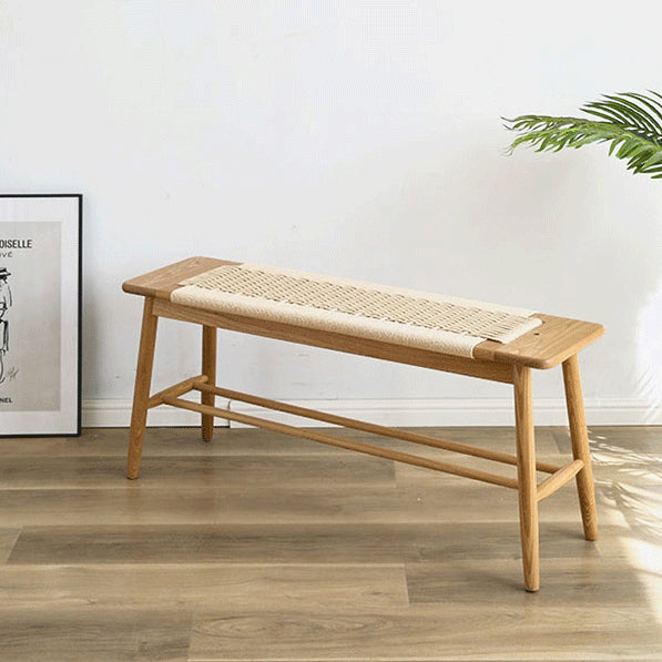 Banc rectangulaire contemporain en chêne et cerisier avec corde tissée nordique et design à 2 niveaux pour l'entrée et le salon 