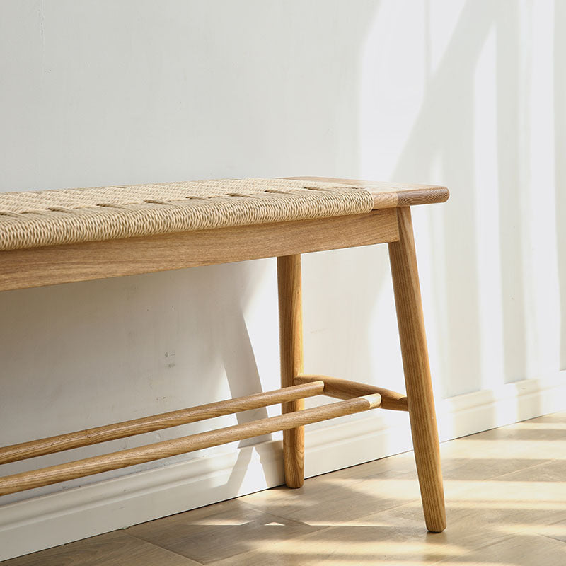 Zeitgenössische nordische Weberei Eiche Kirschholz Kordel rechteckige Bank mit 2-stufigem Design für den Eingangsbereich und das Wohnzimmer 