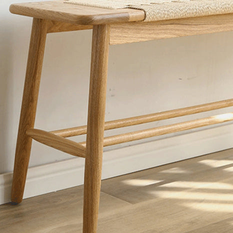 Zeitgenössische nordische Weberei Eiche Kirschholz Kordel rechteckige Bank mit 2-stufigem Design für den Eingangsbereich und das Wohnzimmer 
