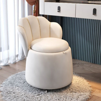 Contemporary Nordic Velvet Wood Round Petal-Back Storage Vanity Stool Backrest For Bedroom