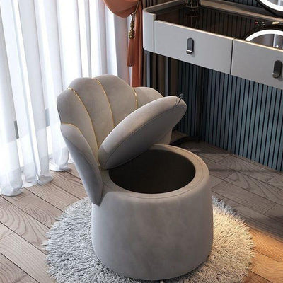 Contemporary Nordic Velvet Wood Round Petal-Back Storage Vanity Stool Backrest For Bedroom