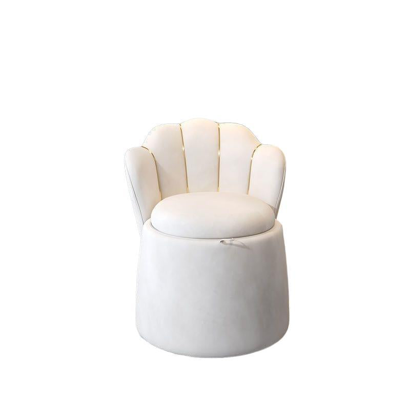 Contemporary Nordic Velvet Wood Round Petal-Back Storage Vanity Stool Backrest For Bedroom