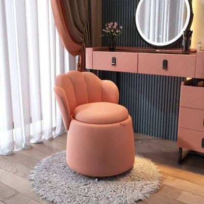 Contemporary Nordic Velvet Wood Round Petal-Back Storage Vanity Stool Backrest For Bedroom
