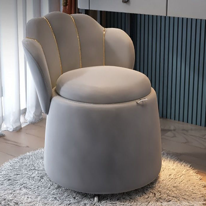 Contemporary Nordic Velvet Wood Round Petal-Back Storage Vanity Stool Backrest For Bedroom