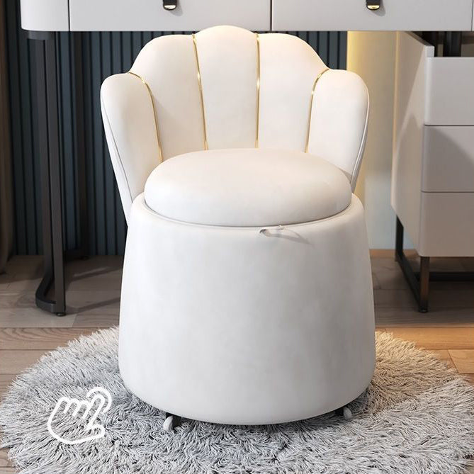 Contemporary Nordic Velvet Wood Round Petal-Back Storage Vanity Stool Backrest For Bedroom