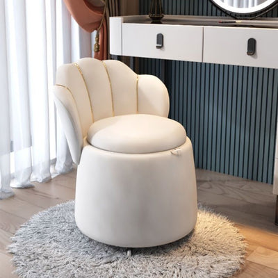 Contemporary Nordic Velvet Wood Round Petal-Back Storage Vanity Stool Backrest For Bedroom