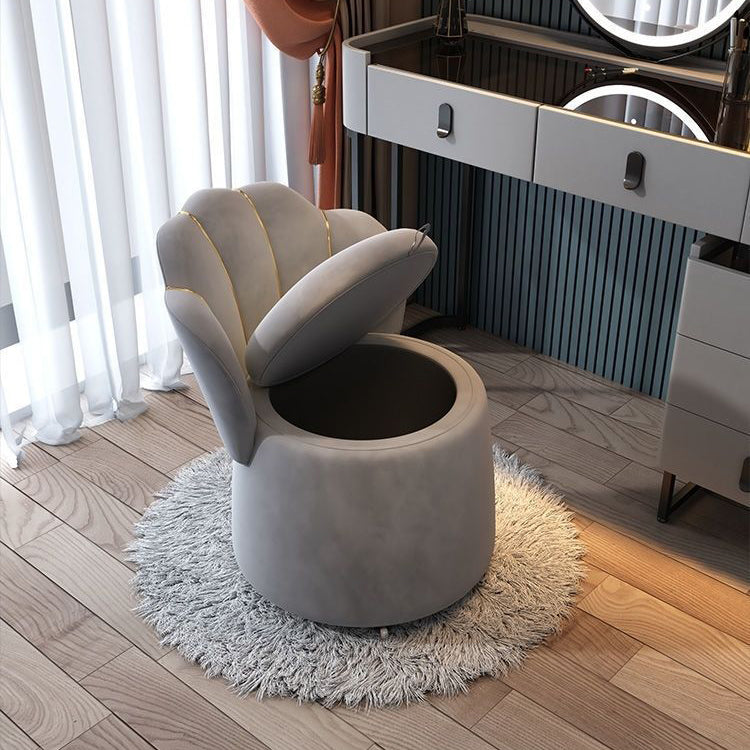 Contemporary Nordic Velvet Wood Round Petal-Back Storage Vanity Stool Backrest For Bedroom