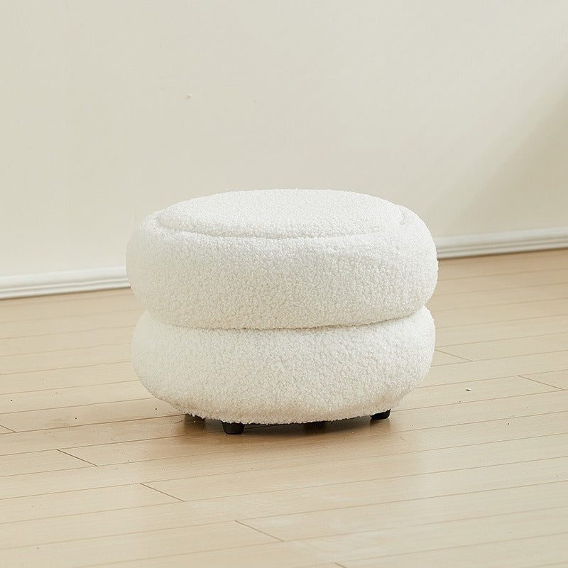 Contemporary Nordic Sherpa Fabric Engineered Board Round Low Stool Multi-Tier For Living Room And Bedroom