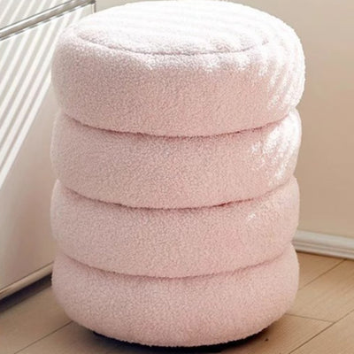 Contemporary Nordic Lambswool Wood Round Low Stool Multi-Tier For Living Room And Bedroom