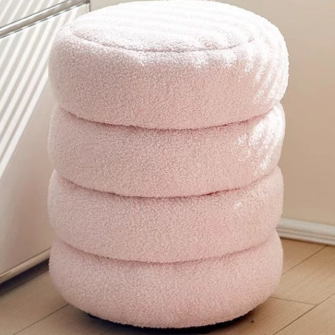 Contemporary Nordic Lambswool Wood Round Low Stool Multi-Tier For Living Room And Bedroom