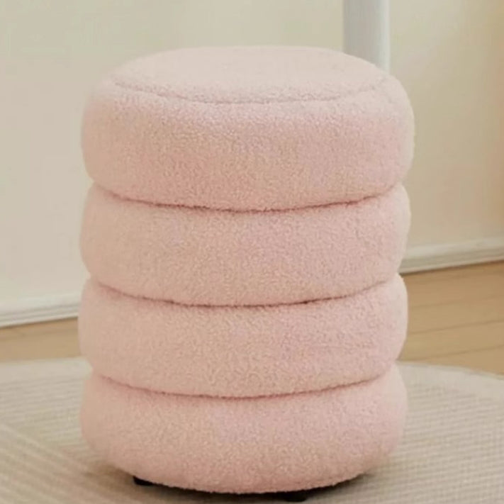Contemporary Nordic Sherpa Fabric Engineered Board Round Low Stool Multi-Tier For Living Room And Bedroom