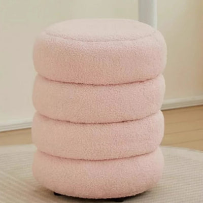 Contemporary Nordic Lambswool Wood Round Low Stool Multi-Tier For Living Room And Bedroom