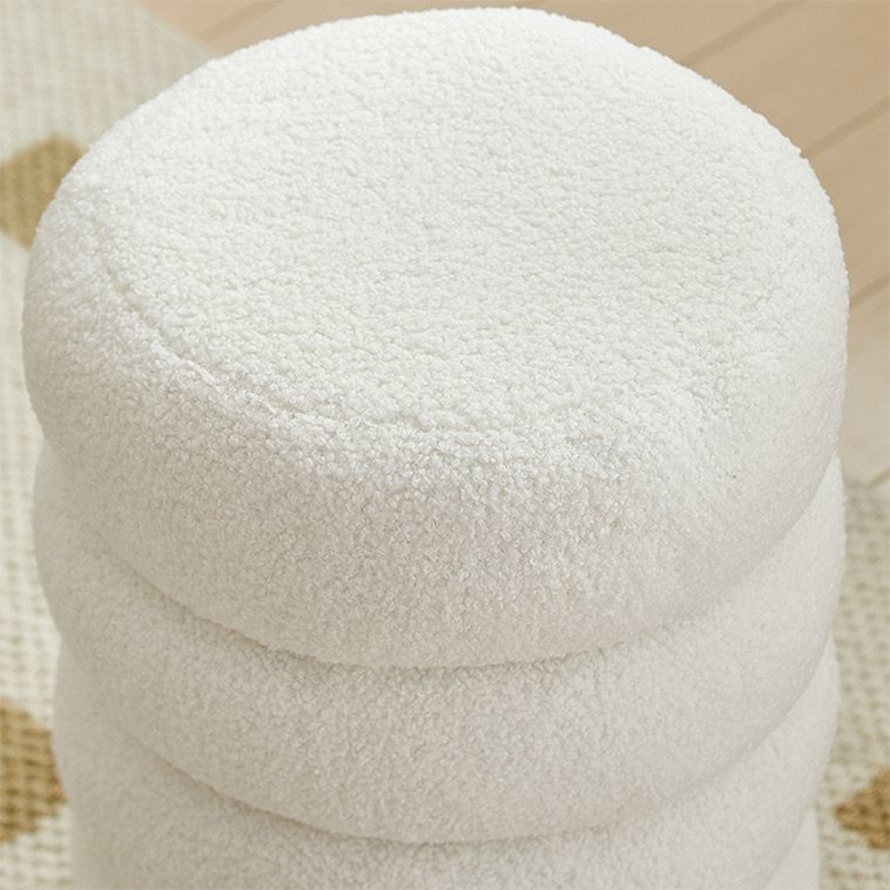 Contemporary Nordic Lambswool Wood Round Low Stool Multi-Tier For Living Room And Bedroom