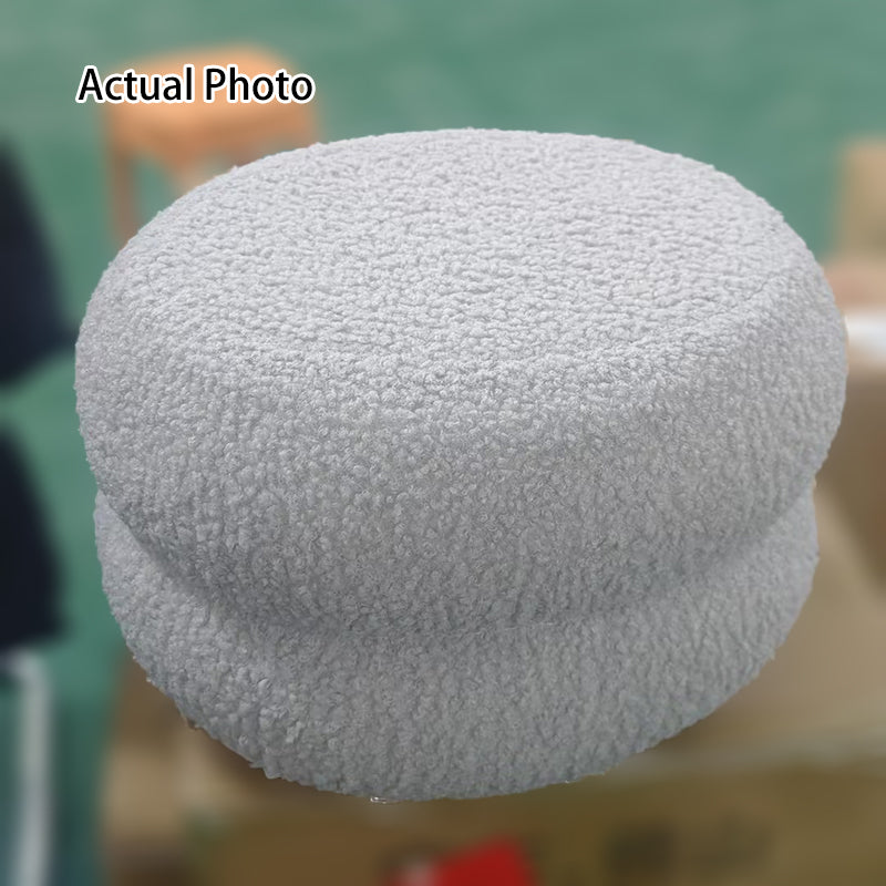 Contemporary Nordic Sherpa Fabric Engineered Board Round Low Stool Multi-Tier For Living Room And Bedroom