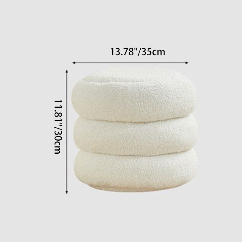 Contemporary Nordic Lambswool Wood Round Low Stool Multi-Tier For Living Room And Bedroom
