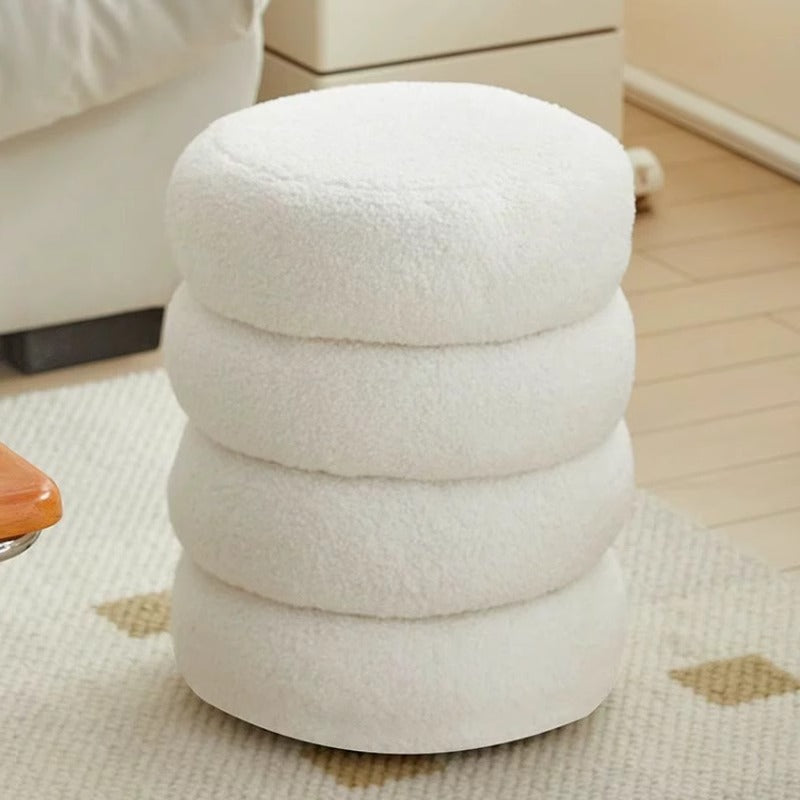 Contemporary Nordic Sherpa Fabric Engineered Board Round Low Stool Multi-Tier For Living Room And Bedroom