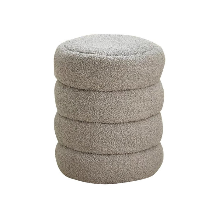 Contemporary Nordic Sherpa Fabric Engineered Board Round Low Stool Multi-Tier For Living Room And Bedroom