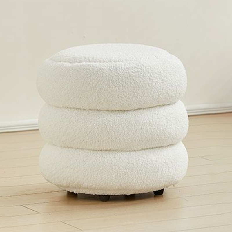 Contemporary Nordic Sherpa Fabric Engineered Board Round Low Stool Multi-Tier For Living Room And Bedroom