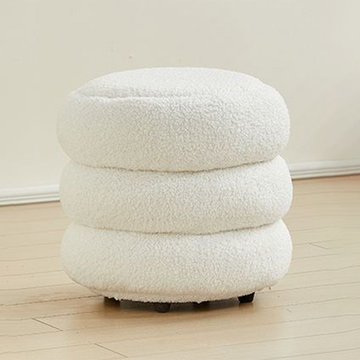Contemporary Nordic Sherpa Fabric Engineered Board Round Low Stool Multi-Tier For Living Room And Bedroom