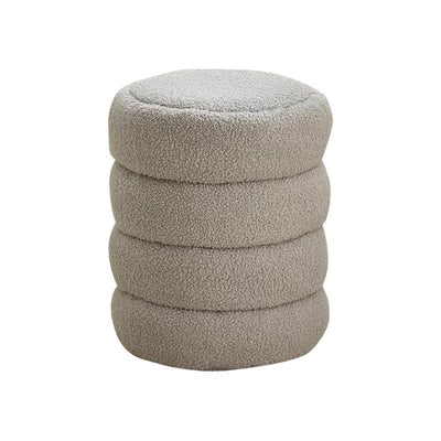 Contemporary Nordic Lambswool Wood Round Low Stool Multi-Tier For Living Room And Bedroom