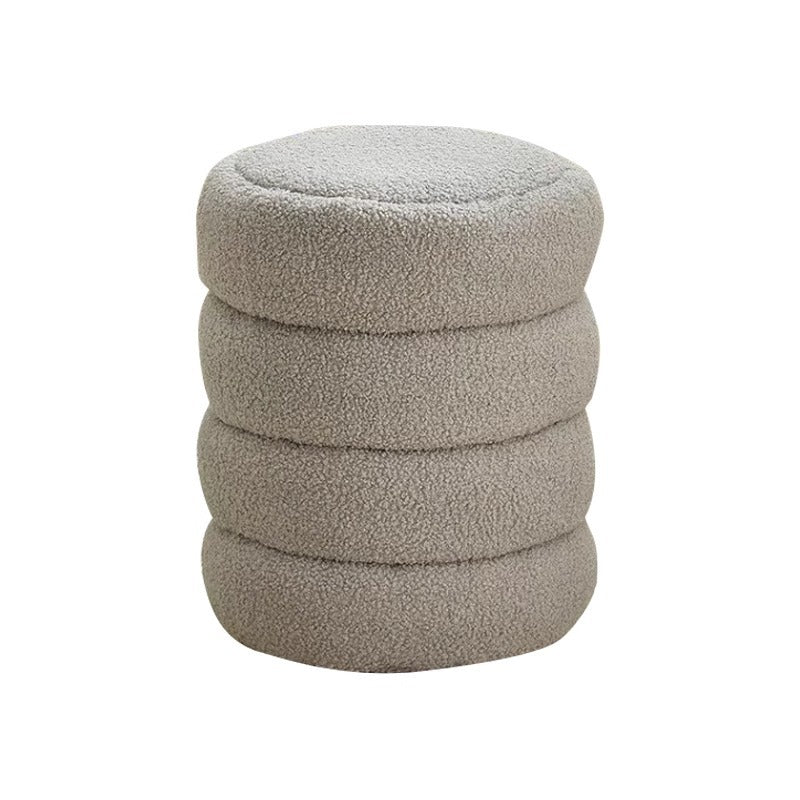 Contemporary Nordic Lambswool Wood Round Low Stool Multi-Tier For Living Room And Bedroom