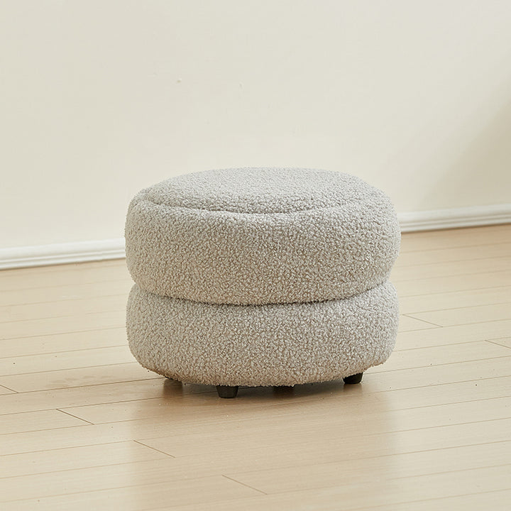 Contemporary Nordic Sherpa Fabric Engineered Board Round Low Stool Multi-Tier For Living Room And Bedroom
