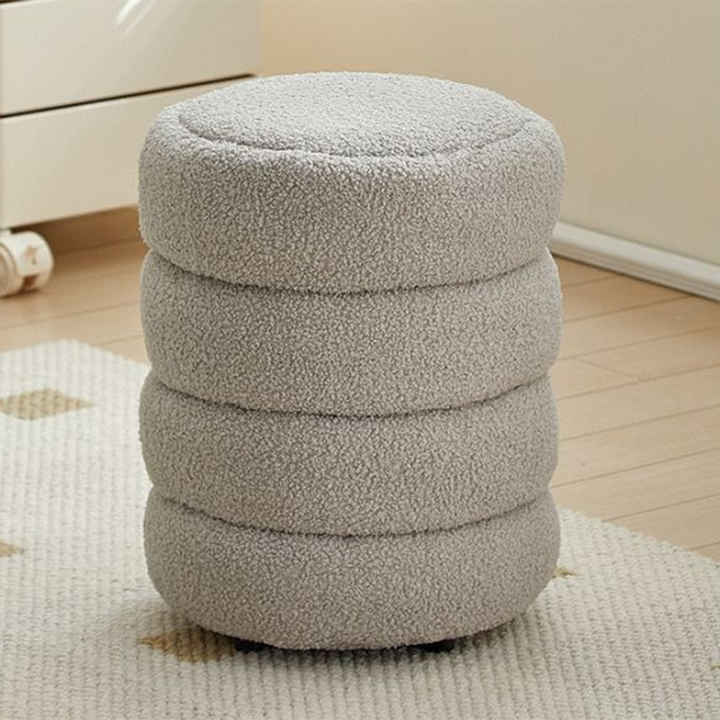 Contemporary Nordic Sherpa Fabric Engineered Board Round Low Stool Multi-Tier For Living Room And Bedroom