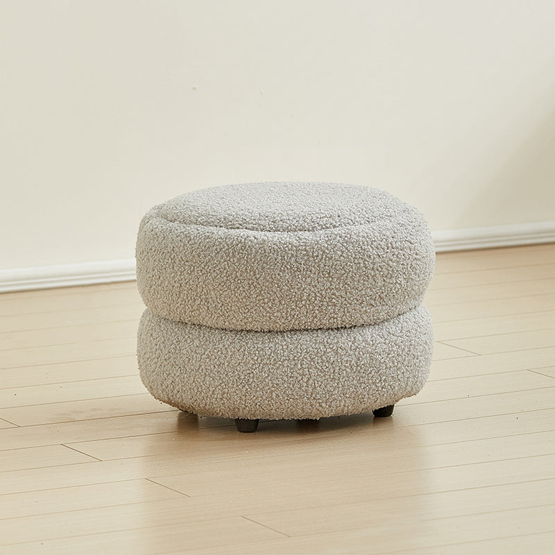 Contemporary Nordic Lambswool Wood Round Low Stool Multi-Tier For Living Room And Bedroom