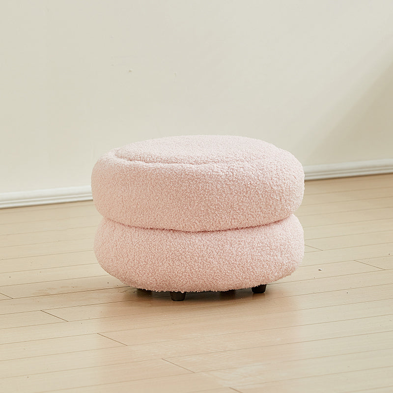 Contemporary Nordic Sherpa Fabric Engineered Board Round Low Stool Multi-Tier For Living Room And Bedroom