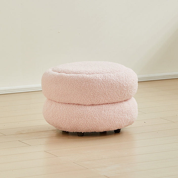 Contemporary Nordic Sherpa Fabric Engineered Board Round Low Stool Multi-Tier For Living Room And Bedroom
