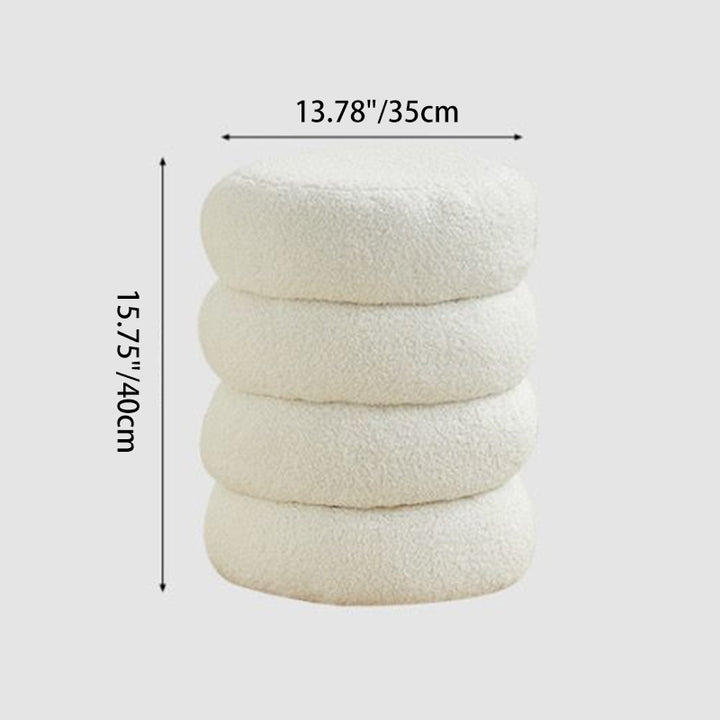 Contemporary Nordic Sherpa Fabric Engineered Board Round Low Stool Multi-Tier For Living Room And Bedroom