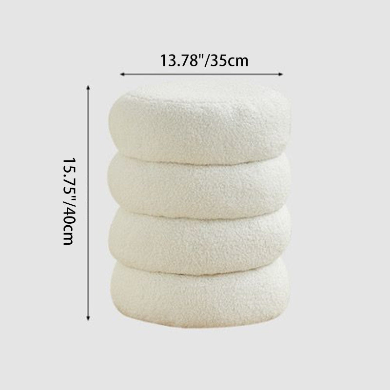 Contemporary Nordic Lambswool Wood Round Low Stool Multi-Tier For Living Room And Bedroom