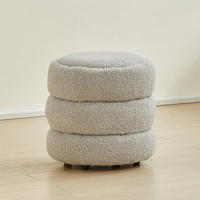 Contemporary Nordic Lambswool Wood Round Low Stool Multi-Tier For Living Room And Bedroom
