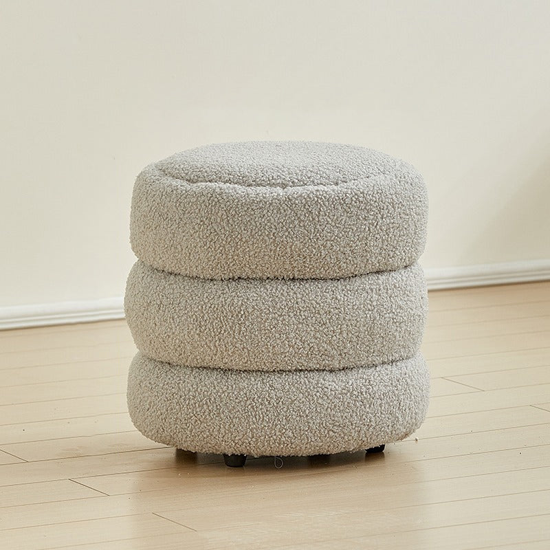 Contemporary Nordic Lambswool Wood Round Low Stool Multi-Tier For Living Room And Bedroom
