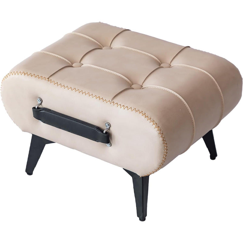 Modern Luxury Leather Wood Iron Rectangular Footstool With Portable Handle For Entryway And Living Room