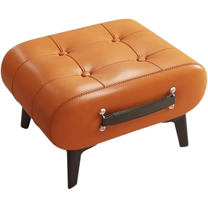Modern Luxury Leather Wood Iron Rectangular Footstool With Portable Handle For Entryway And Living Room