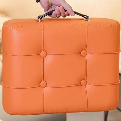 Modern Luxury Leather Wood Iron Rectangular Footstool With Portable Handle For Entryway And Living Room