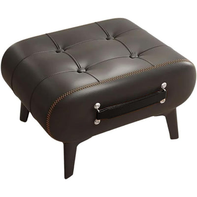 Modern Luxury Leather Wood Iron Rectangular Footstool With Portable Handle For Entryway And Living Room