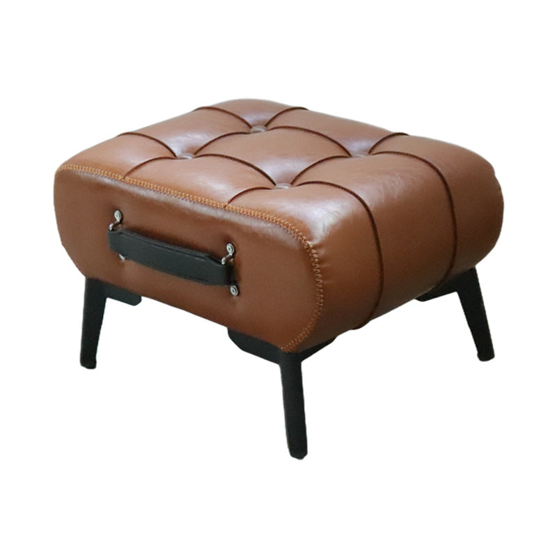 Modern Luxury Leather Wood Iron Rectangular Footstool With Portable Handle For Entryway And Living Room
