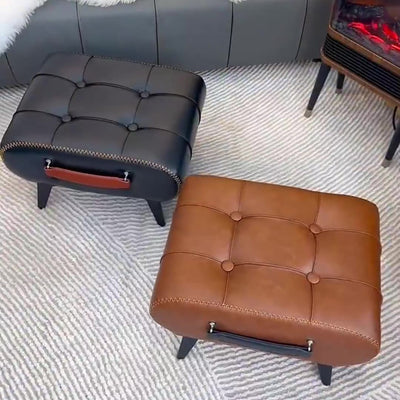 Modern Luxury Leather Wood Iron Rectangular Footstool With Portable Handle For Entryway And Living Room