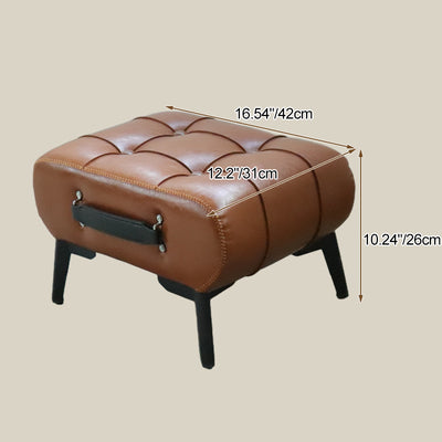 Modern Luxury Leather Wood Iron Rectangular Footstool With Portable Handle For Entryway And Living Room
