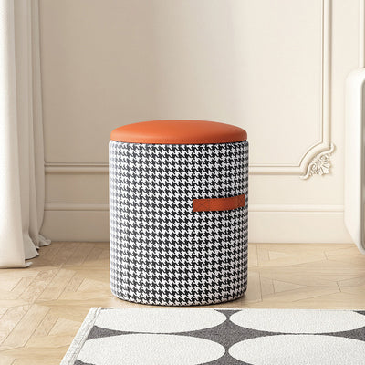 Contemporary Nordic Faux Leather Wood Round Vanity Stool With Hidden Storage For Bedroom