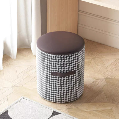 Contemporary Nordic Faux Leather Wood Round Vanity Stool With Hidden Storage For Bedroom