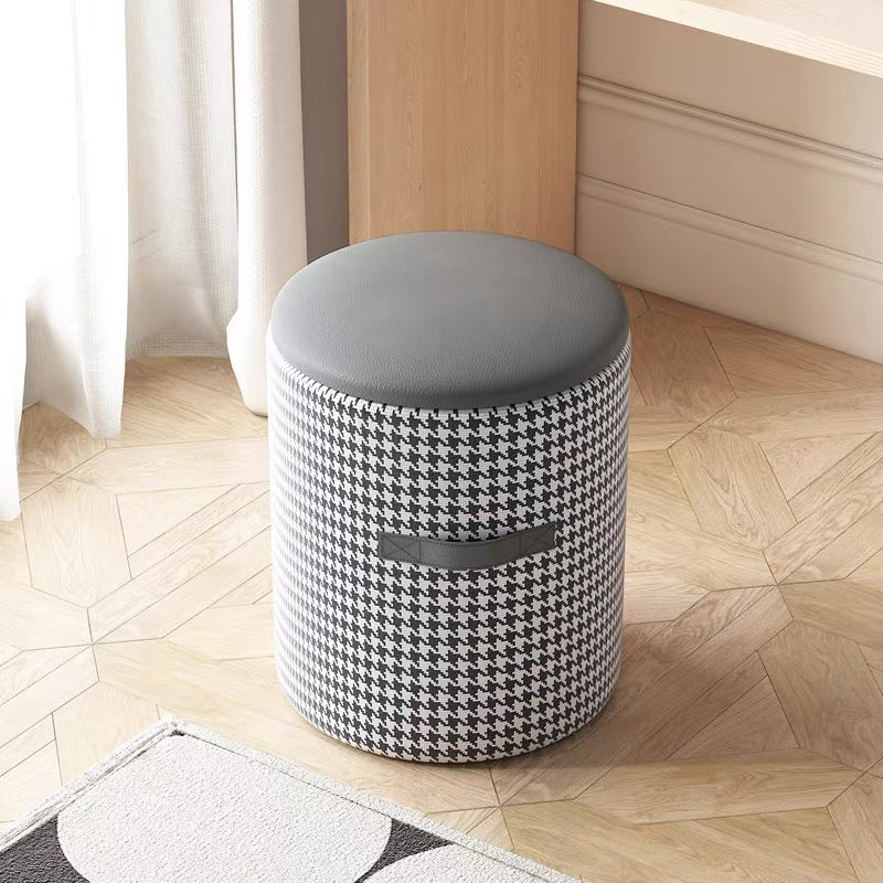 Contemporary Nordic Faux Leather Wood Round Vanity Stool With Hidden Storage For Bedroom
