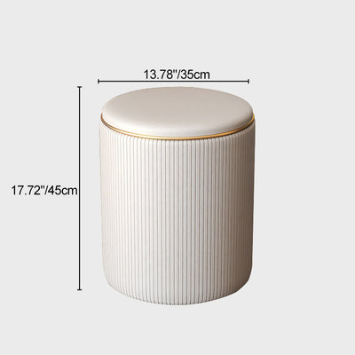 Contemporary Nordic Faux Leather Wood Round Vanity Stool With Hidden Storage For Bedroom