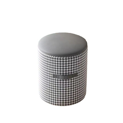 Contemporary Nordic Faux Leather Wood Round Vanity Stool With Hidden Storage For Bedroom