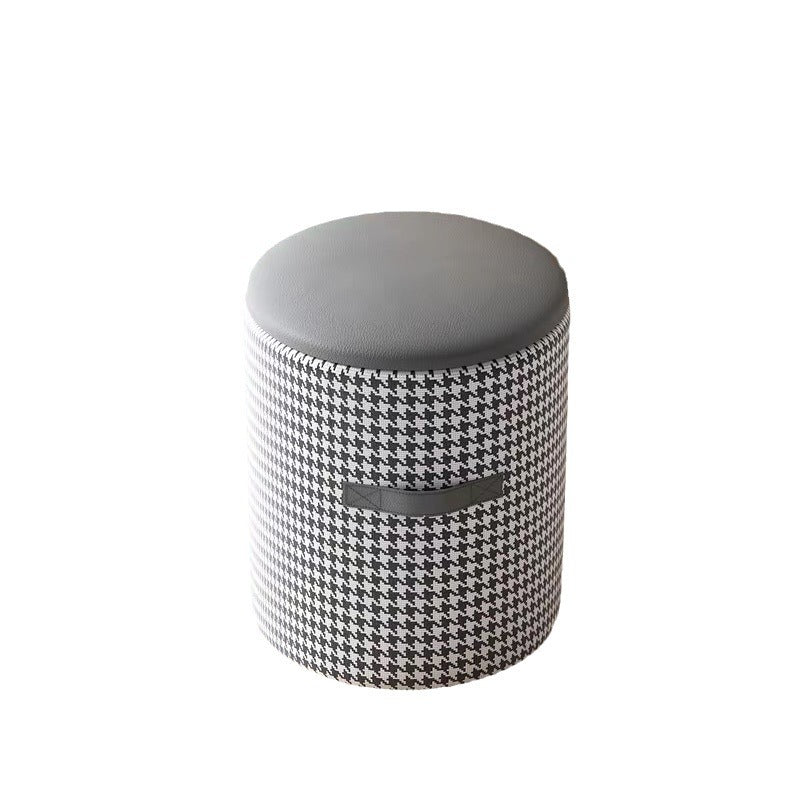 Contemporary Nordic Faux Leather Wood Round Vanity Stool With Hidden Storage For Bedroom