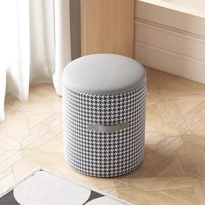 Contemporary Nordic Faux Leather Wood Round Vanity Stool With Hidden Storage For Bedroom